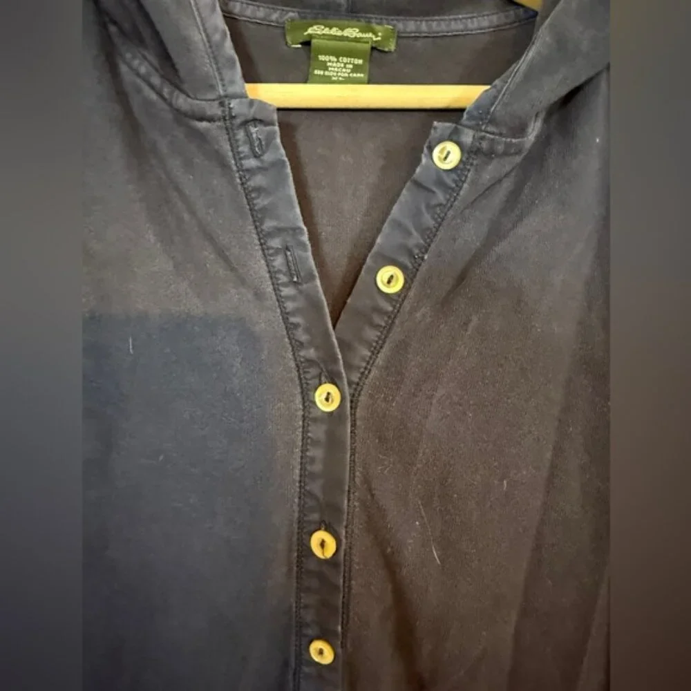 Eddie Bauer Navy Cotton Hooded Henley Shirt Men’s Size XL - Picture 3 of 7